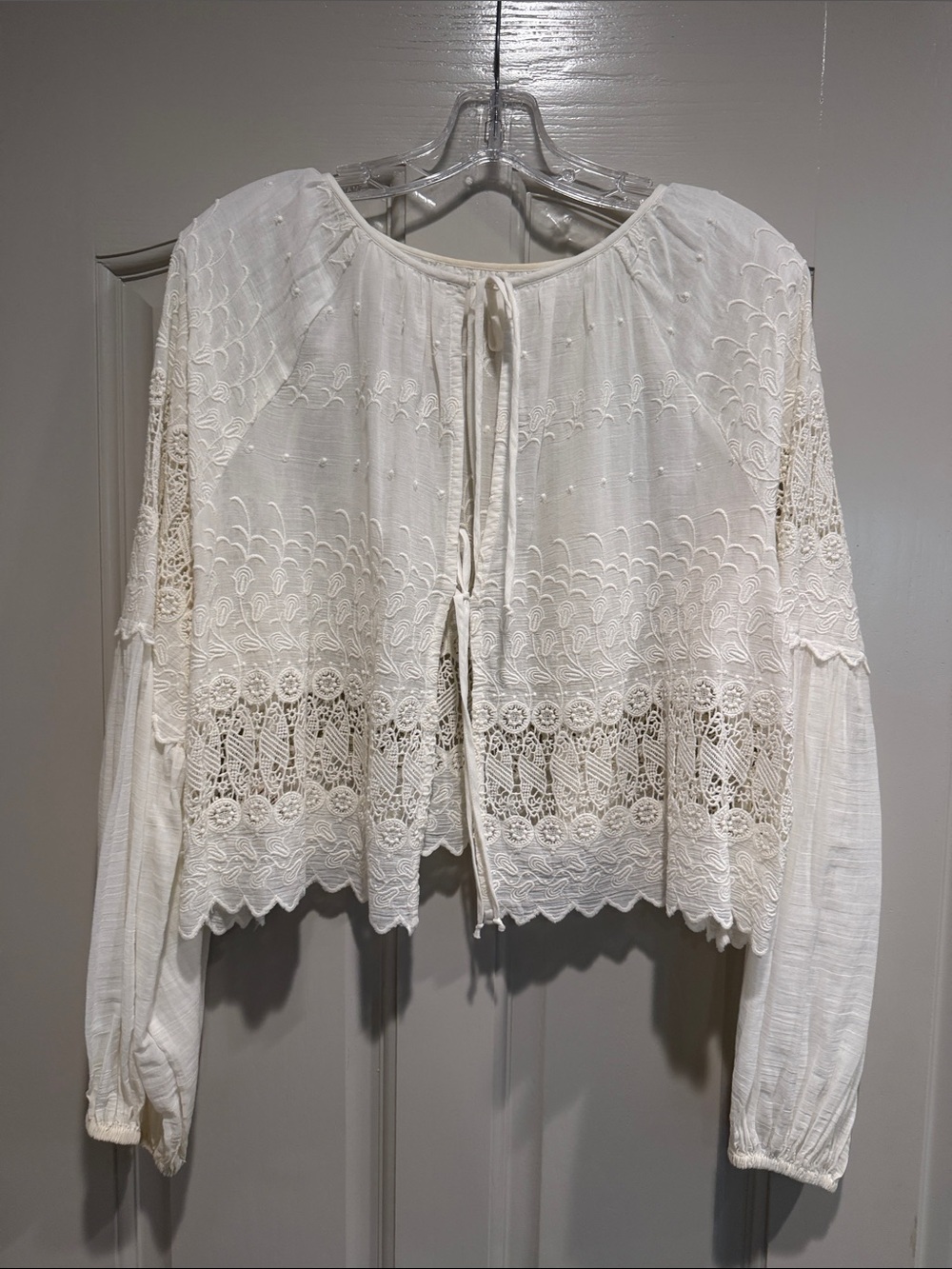 Free People Cream Lace Crochet Peasant Blouse - Picture 2 of 4